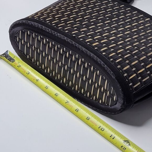 BASKETS OF CAMBODIA black tan top zip multi compartment tote bag purse LIKE NEW - Picture 4 of 16